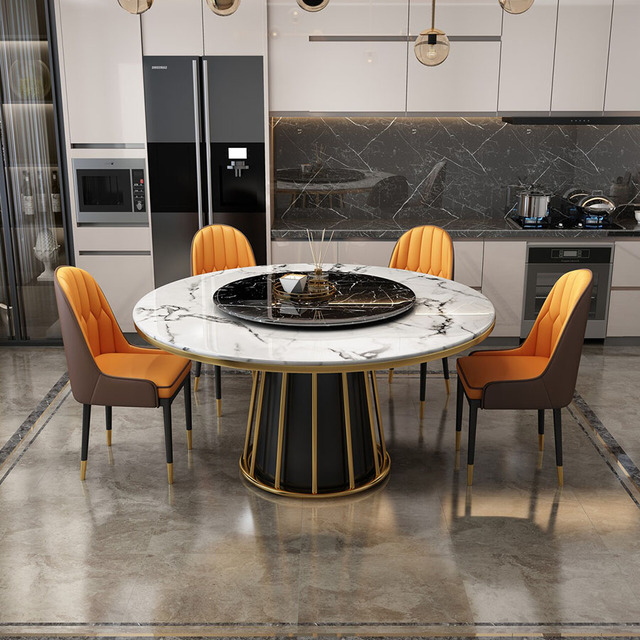Luxury Round Sintered Stone Dining Table with 360 Degree Rotating Lazy Susan for Hotel Restaurant Banquet Furniture
