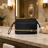Sac de rangement pour maquillage à double couche, étanche, trousse de toilette de voyage avec compartiment séparé pour les pinceaux