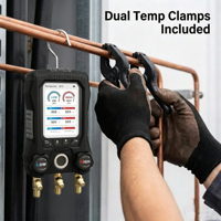 Manomètre numérique Aojie avec écran LCD, outil de test de pression de vide pour climatiseur et pompe à chaleur, avec soupape de sécurité et tuyaux de charge