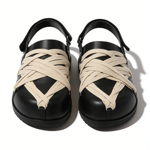 Sandali Mule da Uomo in PU Nero con Logo Personalizzato, Cinturino Intrecciato a Contrasto e Suola in Gomma Antiscivolo per l'Estate - Product Image 2