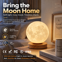 Nouvelle arrivée, lampe lunaire rotative à impression 3D, lampe de table créative avec base en bois, lumière LED intelligente pour la décoration de la maison