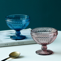 Retro glazen serveerschaal met voet, 374ml, voor koude snacks, fruitcompote, sorbet, kleine porties, hapjes, servies