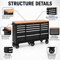 Chariot à outils mobile en acier extra large avec plateau en bois massif, armoire à outils roulante multi-tiroirs avec 6 roues pour la réparation automobile et le garage