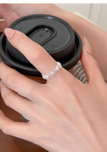 Stylish Rhodium Plated Luxury S925 Sterling <b>Silver</b> Lace Hollow Flower <b>Ring</b> for Women Adjustable Opening Wedding Party - Product Image 2