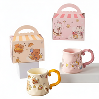 Mug en céramique grande capacité 501-600 ml, motif petit ours mignon, résistant aux hautes températures, compatible micro-ondes, avec poignée, pour café et eau de bureau