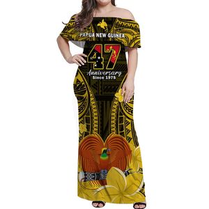Papúa Nueva Guinea fuera del hombro vestido largo PNG 47 años aniversario <span class=keywords><strong>de</strong></span> <span class=keywords><strong>la</strong></span> independencia Casual Ruffle vestidos <span class=keywords><strong>de</strong></span> manga corta ropa <span class=keywords><strong>de</strong></span> mujer - Product Image 5