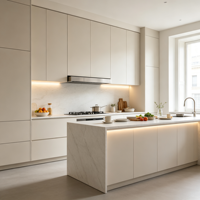 Meuble de cuisine modulaire personnalisé en contreplaqué écologique multifonctionnel, panneau plat sans poignée pour cuisine contemporaine