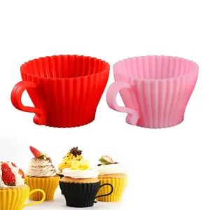 70Mm Muffin Cup Met Handvat Siliconen Cakevorm Gestoomde Cake Kom Puddingvorm Bakken Gebruiksvoorwerpen
