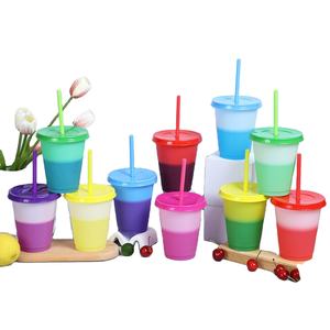 Tasses à café avec couvercle et paille, gobelets réutilisables en plastique à changement de couleur, 500 ml, 750 ml, pour boissons froides, pour enfants - Product Image 2