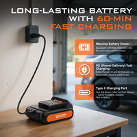 Gonfleur de pneu puissant 20V 150psi PD Pompe à air de voiture à charge rapide avec moniteur de pression Lumière d'urgence