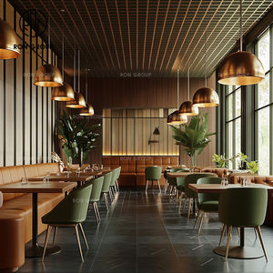 Ensemble <span class=keywords><strong>de</strong></span> meubles <span class=keywords><strong>de</strong></span> <span class=keywords><strong>restaurant</strong></span> <span class=keywords><strong>de</strong></span> restauration rapide commercial moderne en bois et cuir <span class=keywords><strong>de</strong></span> couleur orange et verte, table et chaise, canapé, banquette - Product Image 2