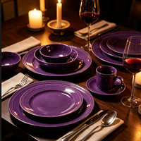 Ensemble de vaisselle en céramique violet à pois, 20 pièces, pour 4 personnes, assiettes et bols, articles de cuisine haut de gamme