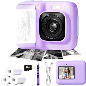 Appareil photo instantané pour enfants, capteur CCD 1080P, zoom optique 6x, impression numérique instantanée, pour garçons et filles de 4 à 10 ans, carte <span class=keywords><strong>SD</strong></span> 32 Go, 3 rouleaux de papier - Product Image 1