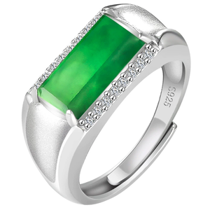 Natural Genuine Jadeite Green Horseback Saddle Type Ice-Grade Jade Rhodium Plated Wedding <b>Adjustable</b> <b>Ring</b> S925 Silver - Product Image 5
