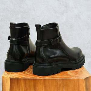 Mens Black Cowhide Chelsea Boots Round Toe Slip On Ankle Footwear Lightweight Casual <b>Shoes</b> for Autumn Winter - Product Image 4