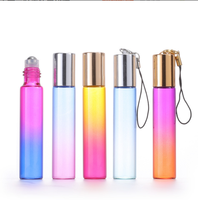 Flacon vide en verre dégradé fantaisie de 1 ml, 2 ml, 3 ml, 5 ml, 10 ml pour parfum ou huile essentielle avec bille roulante en acier et porte-clés