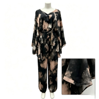 Fabricants de vêtements pour femmes, robe longue élégante pour femmes, col en V personnalisé, manches lanternes, imprimé, strass, taille haute