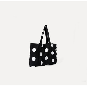 New retro fashion tote <b>bag</b> black and white polka dot <b>large</b> capacity <b>canvas</b> handbag single shoulder <b>bag</b> for women - Product Image 4