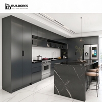 Meubles de cuisine modulaires modernes Buildgres, structure en MDF laquée, design ignifuge, évier, charnière, robinet, stratifié marbre