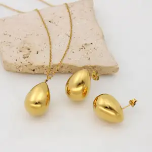 FANJIN conjunto de joias de aço inoxidável 18K polido dourado oco gota de água elegante joias da moda feminina à prova d'água