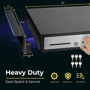 درج النقود الأمامي JH-Mech مع قوس معدني يثبت تحت الطاولة درج تخزين أسود معدني 16 بوصة تحت المكتب - Product Image 4