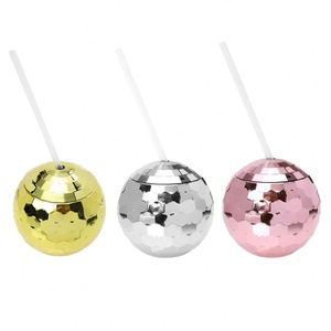 Vaso con forma de bola de discoteca con pajita para despedidas de soltera o fiestas nupciales, elegante vaso para bebidas, recuerdos, vaso para bebidas con forma de bola de discoteca - Product Image 4