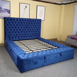 Diseño de lujo de <span class=keywords><strong>cama</strong></span> doble, ideas modernas para dormitorios, base de <span class=keywords><strong>cama</strong></span> tapizada negra con almacenamiento. - Product Image 1
