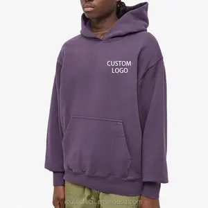OEM Wholesale solid color plain purple heavyweight warm custom embroidered logo hoodies for men