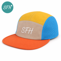 Casquettes de camping 5 panneaux en nylon ajustables personnalisées, non structurées, avec trous découpés au laser, pour le running et le camping