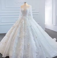 Robe de mariée en dentelle de mousseline de soie à paillettes NDA10110, manches longues, broderie florale, robe de mariée pour robe de bal