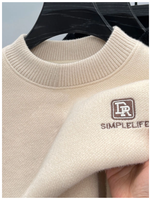 Pull en tricot ample à col rond de haute qualité pour hommes, motif uni, pour adolescents, printemps-automne