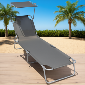 Tumbona Plegable de Aluminio Gris con Toldo, Silla Reclinable para Exteriores, Muebles Modernos para Patio - Product Image 2