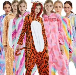 Pyjama d'hiver unisexe en flanelle thermique à manches longues et col à capuche, motif animal de dessin animé, une pièce, pour adultes, vente en gros - Product Image 1
