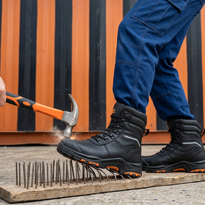 Bottes de travail de sécurité en cuir noir DSF53, imperméables, pour l'extérieur, toutes saisons, bottes de travail industrielles, vente en gros, MOQ - Product Image 4