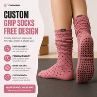 Chaussettes de sport pour femmes en coton, avec grip, logo froncé, style slouch, pour yoga, pilates, personnalisables