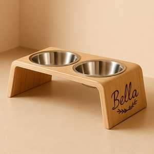 Mangeoire double personnalisée <span class=keywords><strong>pour</strong></span> animaux de compagnie support en bois gravé nom station <span class=keywords><strong>d</strong></span>'alimentation surélevée <span class=keywords><strong>pour</strong></span> chats chiens deux bols en acier inoxydable - Product Image 2