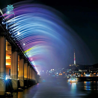 Fontaine à rideau d'eau personnalisée pour projet de pont, avec éclairage LED arc-en-ciel, contrôle musical/PLC/DMX512, en acier inoxydable