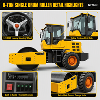 Rouleau compresseur vibrant QIYUN 8T à tambour unique pour la construction routière, le compactage d'asphalte et de béton