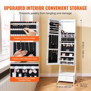 DB Wholesale <b>Full</b> <b>Length</b> White <b>Standing</b> <b>Mirror</b> Jewelry Cabinet with Storage Elegant White Organizer - Product Image 4
