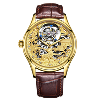 Montre automatique squelette de luxe pour homme avec mouvement tourbillon véritable, bracelet en cuir, montre-bracelet mécanique argentée
