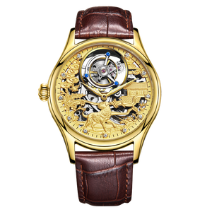 Montre automatique squelette de luxe pour homme avec mouvement tourbillon véritable, bracelet en cuir, montre-bracelet mécanique argentée - Product Image 5