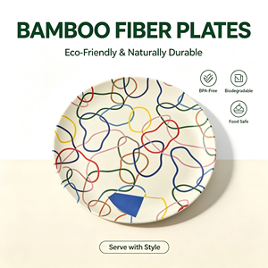 Platos Redondos Reutilizables de Fibra de Bambú de 8/10 Pulgadas, Aptos para Alimentos, Libres de BPA, Coloridos, con Impresión Personalizada para el Hogar, Campamentos y Fiestas - Product Image 5