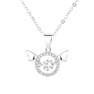 New Design O-Cut Diamond With Wings Cubic Zirconia Necklace Silver With Deluxe Square Encircled Zirconia Necklaces