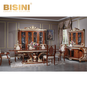 Set da Pranzo Europeo Personalizzato in Stile <span class=keywords><strong>Barocco</strong></span> Bisini con <span class=keywords><strong>Tavolo</strong></span> <span class=keywords><strong>Allungabile</strong></span> in Legno Massello e Sedie in Tessuto con Rilievi Intagliati a Mano - Product Image 4