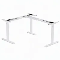 Bureau debout électrique en fer en forme de L à triple moteur, 2 niveaux, avec moteur caché, réglable en hauteur, résistant à l'eau et durable