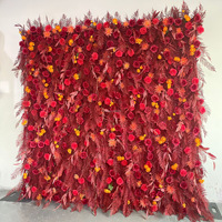 Dinding Bunga Sutra Buatan NINI 8*8FT Burgundy & Coklat, Latar Belakang Pernikahan, Dekorasi Jendela Pusat Perbelanjaan