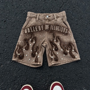 Shorts en jean vintage coupe droite personnalisés par le fabricant, imprimés, style streetwear, été, avec strass, Y2K, décontracté - Product Image 2