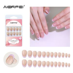 AIERFEI 24 Uds manicura francesa púrpura prensa acrílica en <span class=keywords><strong>uñas</strong></span> artificiales ovaladas <span class=keywords><strong>cortas</strong></span> <span class=keywords><strong>uñas</strong></span> postizas - Product Image 4