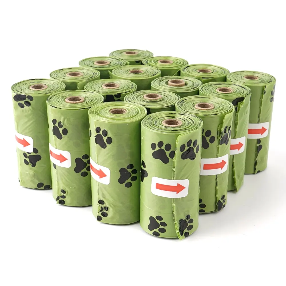 Großhandel OEM kompostierbarer Hundenabfallsack 15 Säcke/Rolle Kunststoff für den Außenbereich degradables Individuelles Logo Hundekockensack