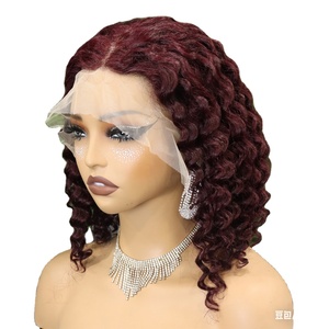 FH #99J Deep Wave Human Hair Bob <b>Wigs</b> 13x4 Transparent Lace Frontal Vietnamese Hair <b>Short</b> <b>Wig</b> - Product Image 1